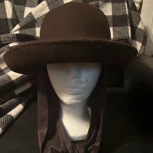 Black Wool Bucket Hat with Under Chin Tie